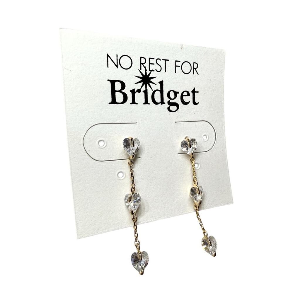 No Rest For Bridget Gold Tone Heart Rhinestone Earrings NWT